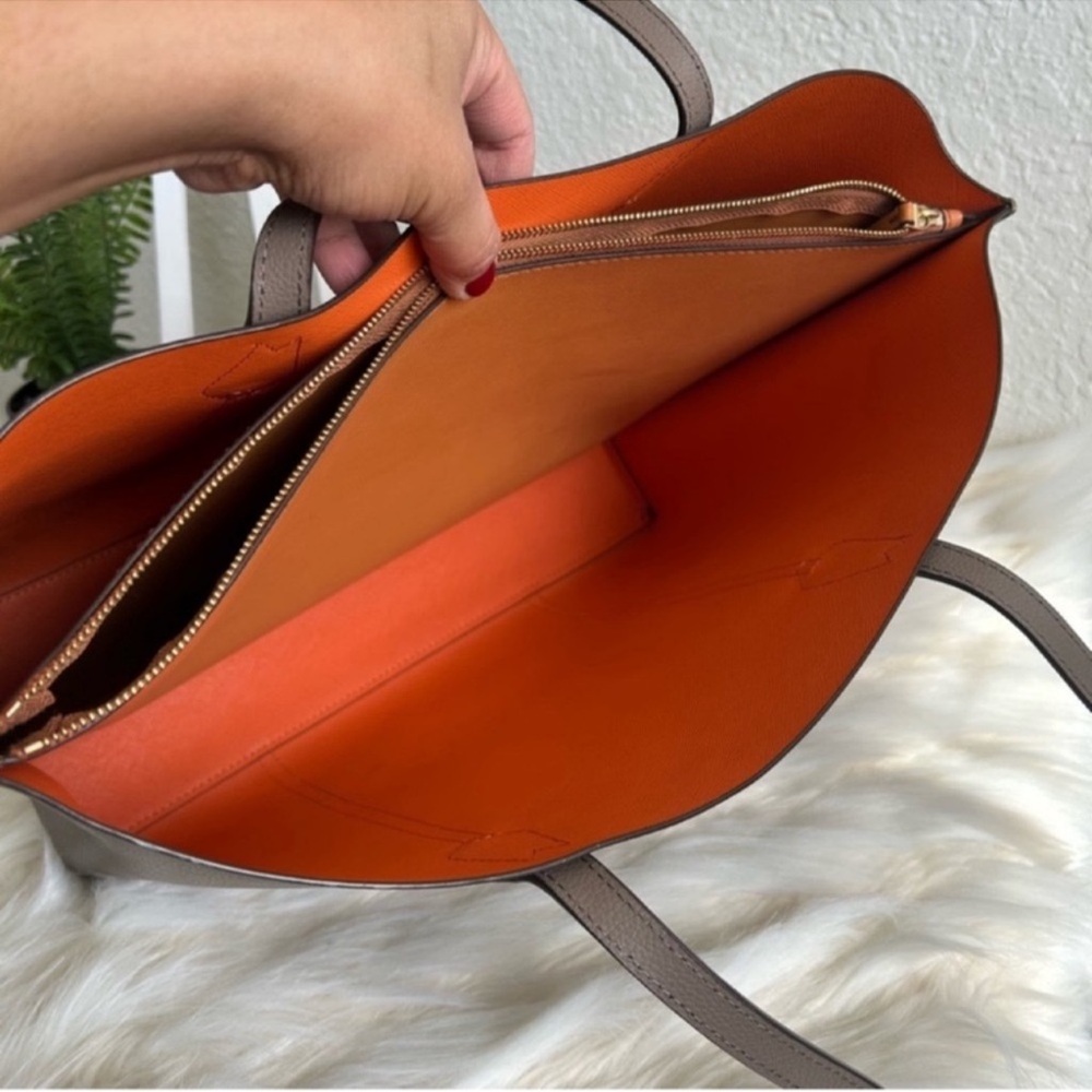 Tory Burch Taupe Tote with Orange Lining - Picture 6 of 12